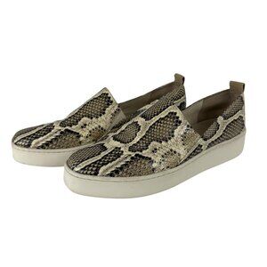 Vince Saxon Snakeskin Slip On Sneakers 9M Casual Comfortable Ivory Black Grey
